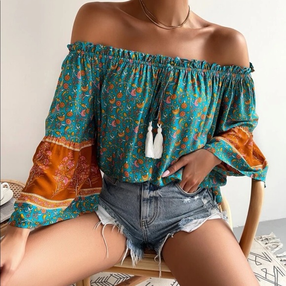 Boho floral print knot front blouse - Picture 2 of 6